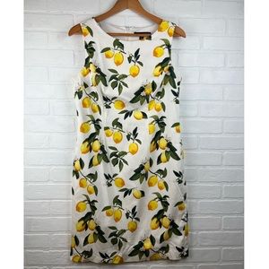Madison Leigh Lemon Print MIDI Dress Summery Italian Tropical Tank Dress SZ 12